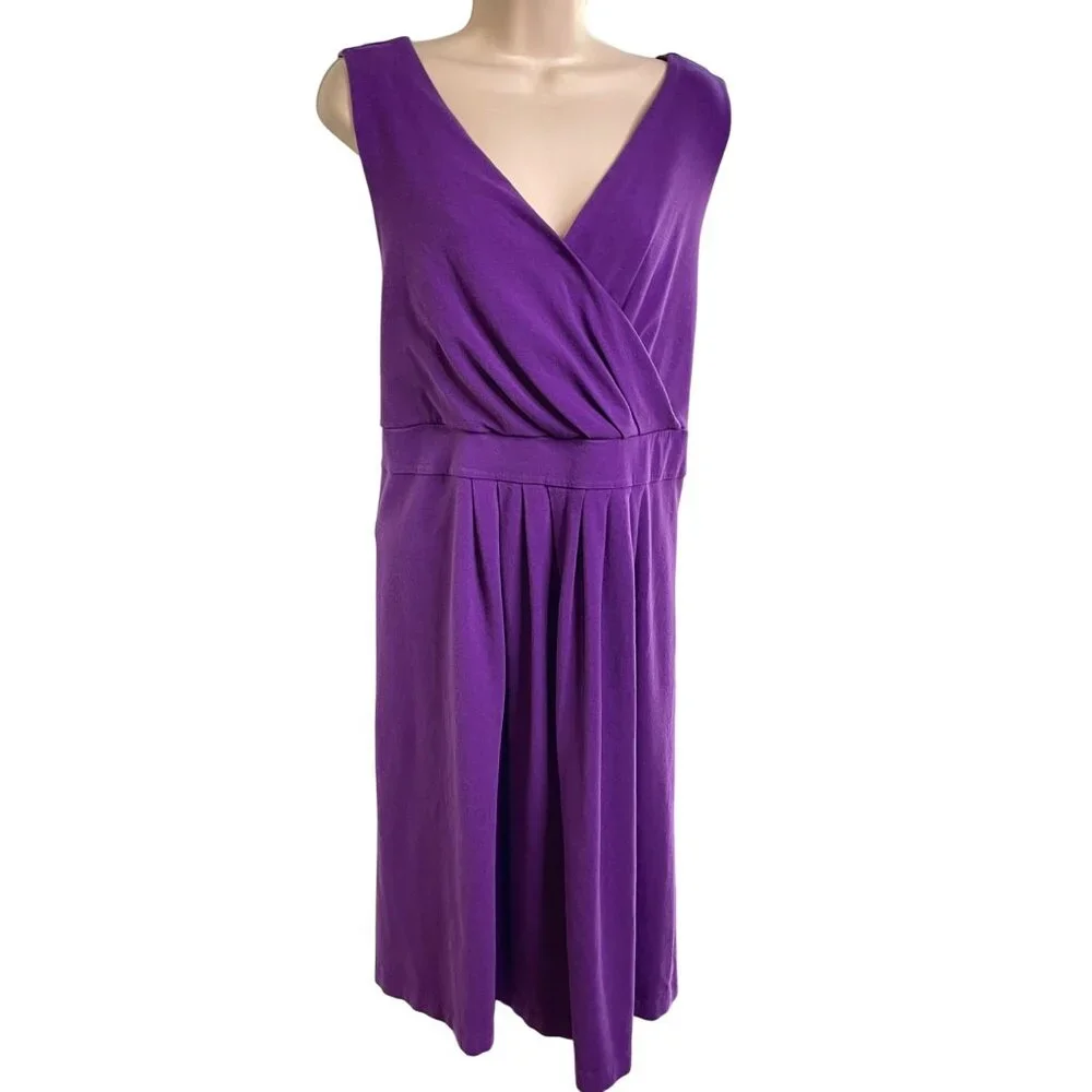 Lands End Purple Sleeveless VNeck Pleated Dress 3X 24W 26W Viscose Blend u - Picture 1 of 10